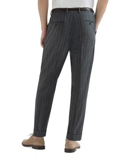 Brunello Cucinelli Men's Super 150s Virgin Wool Wide Chalk Stripe Batavia Trousers - Grey - Size 40 | Thumbnail 3