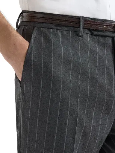 Brunello Cucinelli Men's Super 150s Virgin Wool Wide Chalk Stripe Batavia Trousers - Grey - Size 40 | Thumbnail 4