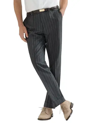 Brunello Cucinelli Men's Super 150s Virgin Wool Wide Chalk Stripe Batavia Trousers - Grey - Size 40 | Thumbnail 5