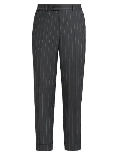 Brunello Cucinelli Men's Super 150s Virgin Wool Wide Chalk Stripe Batavia Trousers - Grey - Size 40 | Thumbnail 1