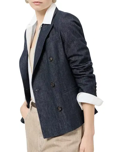 Brunello Cucinelli Women's Cotton Denim Effect Twill Blazer - Dark Denim - Size 0 | Thumbnail 3 Brunello Cucinelli Women's Cotton Denim Effect Twill Blazer - Dark Denim - Size 0 | Thumbnail 3