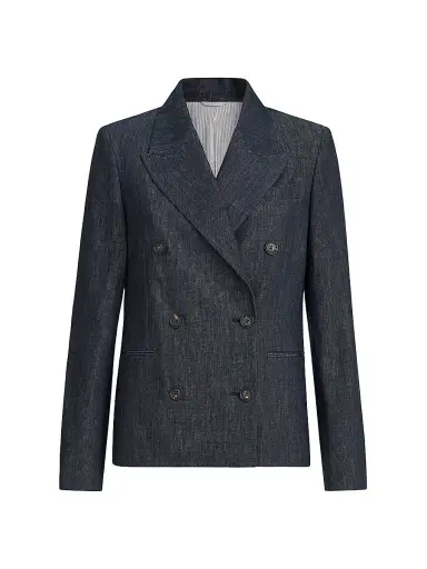 Brunello Cucinelli Women's Cotton Denim Effect Twill Blazer - Dark Denim - Size 0 | Thumbnail 1 Brunello Cucinelli Women's Cotton Denim Effect Twill Blazer - Dark Denim - Size 0 | Thumbnail 1