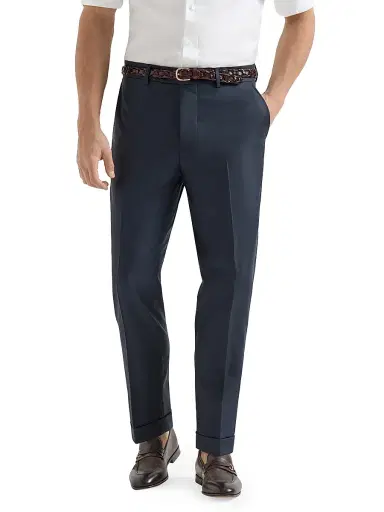 Brunello Cucinelli Men's Super 150s Virgin Wool Four Season Batavia Trousers - Navy Blue - Size 44 | Thumbnail 2