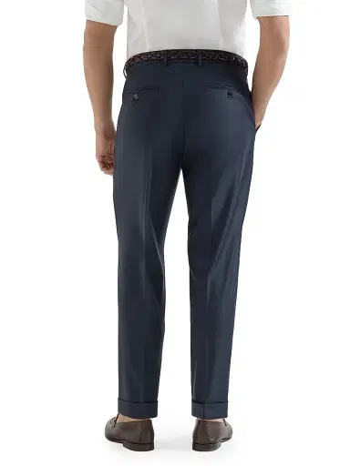 Brunello Cucinelli Men's Super 150s Virgin Wool Four Season Batavia Trousers - Navy Blue - Size 44 | Thumbnail 3
