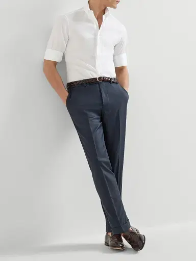 Brunello Cucinelli Men's Super 150s Virgin Wool Four Season Batavia Trousers - Navy Blue - Size 44 | Thumbnail 5
