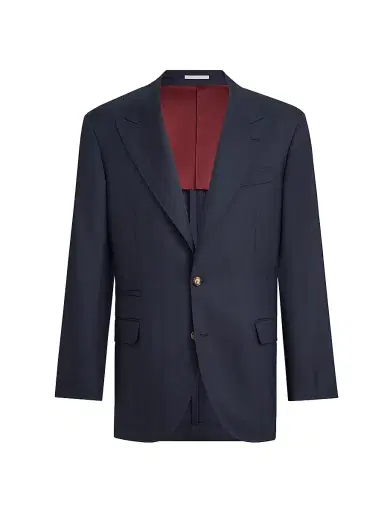 Brunello Cucinelli Men's Virgin Wool Chevron Tailor Blazer with Peak Lapels - Navy Blue | Thumbnail 2 Brunello Cucinelli Men's Virgin Wool Chevron Tailor Blazer with Peak Lapels - Navy Blue | Thumbnail 2