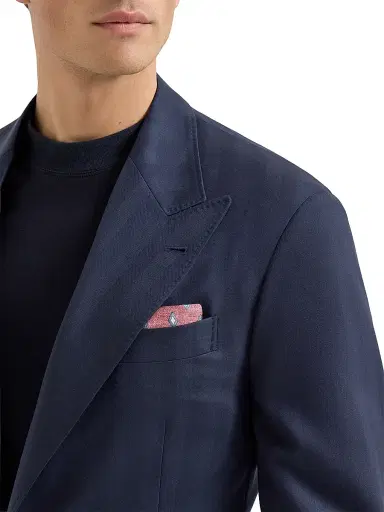 Brunello Cucinelli Men's Virgin Wool Chevron Tailor Blazer with Peak Lapels - Navy Blue | Thumbnail 5 Brunello Cucinelli Men's Virgin Wool Chevron Tailor Blazer with Peak Lapels - Navy Blue | Thumbnail 5