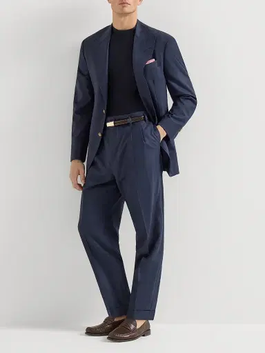 Brunello Cucinelli Men's Virgin Wool Chevron Tailor Blazer with Peak Lapels - Navy Blue | Thumbnail 6 Brunello Cucinelli Men's Virgin Wool Chevron Tailor Blazer with Peak Lapels - Navy Blue | Thumbnail 6