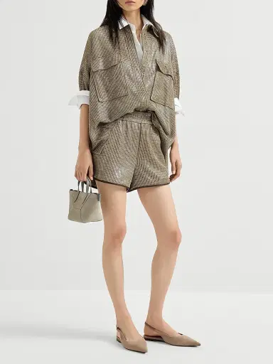 Brunello Cucinelli Women's Sparkling Leather Net Shorts | Thumbnail 6 Brunello Cucinelli Women's Sparkling Leather Net Shorts | Thumbnail 6