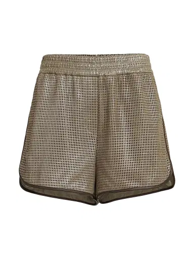 Brunello Cucinelli Women's Sparkling Leather Net Shorts | Thumbnail 1 Brunello Cucinelli Women's Sparkling Leather Net Shorts | Thumbnail 1