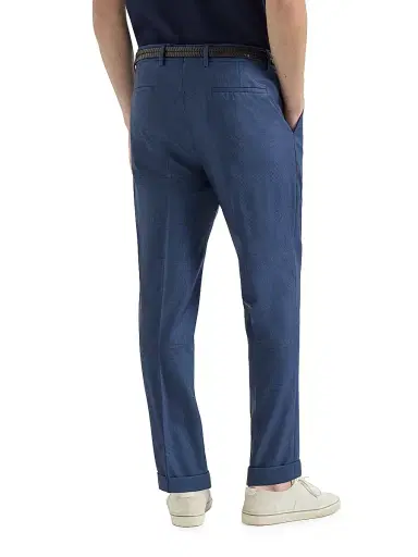 Brunello Cucinelli Men's Virgin Wool Prince of Wales Trousers with Pleats - Blue - Size 48 | Thumbnail 4