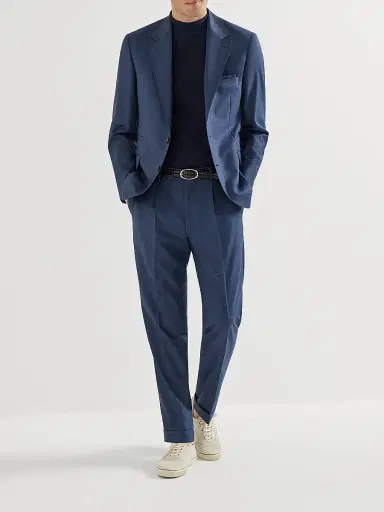 Brunello Cucinelli Men's Virgin Wool Prince of Wales Trousers with Pleats - Blue - Size 48 | Thumbnail 6