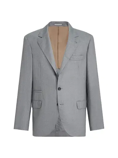 Brunello Cucinelli Men's Virgin Wool and Silk Lightweight Hopsack Blazer - Grey - Size 48 | Thumbnail 2