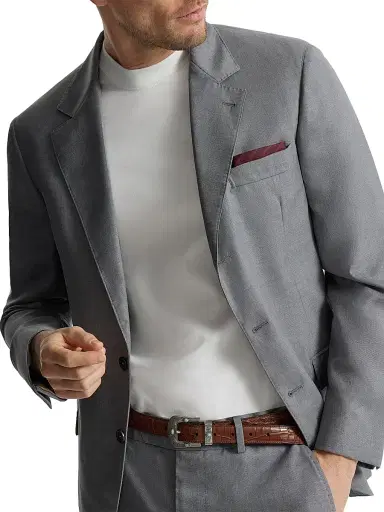 Brunello Cucinelli Men's Virgin Wool and Silk Lightweight Hopsack Blazer - Grey - Size 48 | Thumbnail 4