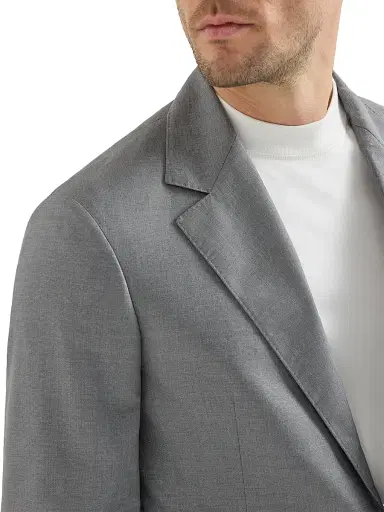 Brunello Cucinelli Men's Virgin Wool and Silk Lightweight Hopsack Blazer - Grey - Size 48 | Thumbnail 5