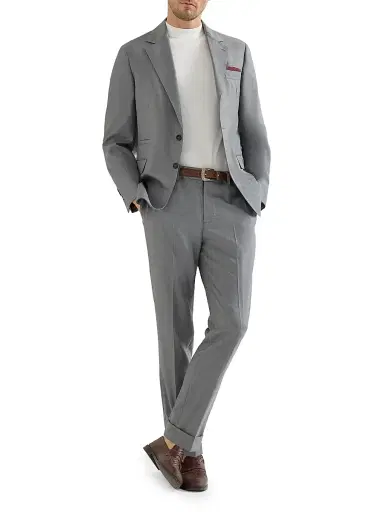 Brunello Cucinelli Men's Virgin Wool and Silk Lightweight Hopsack Blazer - Grey - Size 48 | Thumbnail 6