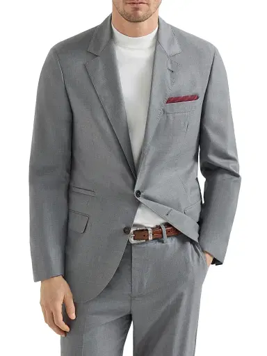 Brunello Cucinelli Men's Virgin Wool and Silk Lightweight Hopsack Blazer - Grey - Size 48 | Thumbnail 1