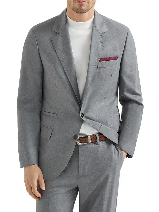 Brunello Cucinelli Men's Virgin Wool and Silk Lightweight Hopsack Blazer - Grey