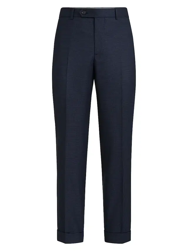 Brunello Cucinelli Men's Virgin Wool Houndstooth Trousers - Navy Blue