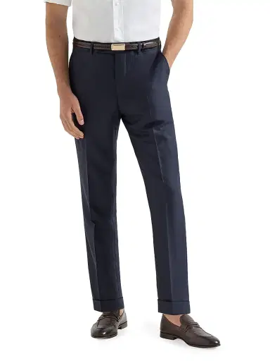 Brunello Cucinelli Men's Lightweight Cashmere Trousers - Navy Blue - Size 46 | Thumbnail 2