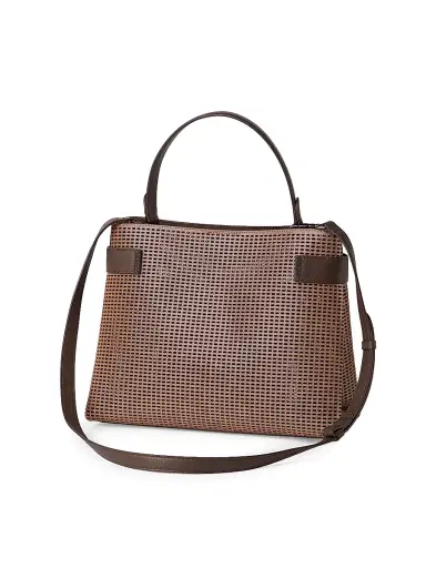 Brunello Cucinelli Women's Essence Top Handle Bag in Sparkling Net Leather with Monili - Brown | Thumbnail 3 Brunello Cucinelli Women's Essence Top Handle Bag in Sparkling Net Leather with Monili - Brown | Thumbnail 3