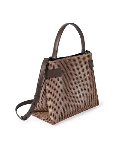 Brunello Cucinelli Women's Essence Top Handle Bag in Sparkling Net Leather with Monili - Brown | Thumbnail 4 Brunello Cucinelli Women's Essence Top Handle Bag in Sparkling Net Leather with Monili - Brown | Thumbnail 4