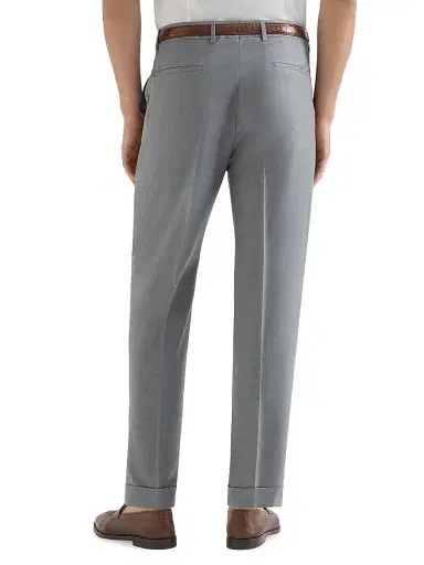 Brunello Cucinelli Men's Virgin Wool and Silk Lightweight Hopsack Trousers with Pleats - Grey - Size 44 | Thumbnail 4