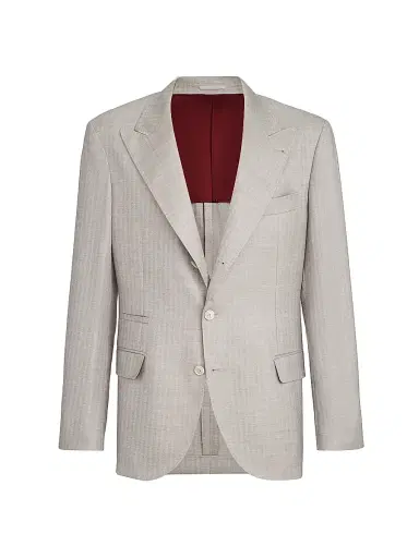 Brunello Cucinelli Men's Cashmere and Silk Chevron Deconstructed Blazer with Peak Lapels - Light Grey - Size 48 | Thumbnail 2 Brunello Cucinelli Men's Cashmere and Silk Chevron Deconstructed Blazer with Peak Lapels - Light Grey - Size 48 | Thumbnail 2