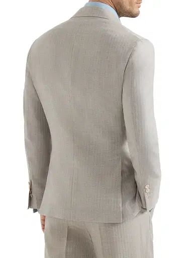 Brunello Cucinelli Men's Cashmere and Silk Chevron Deconstructed Blazer with Peak Lapels - Light Grey - Size 48 | Thumbnail 3 Brunello Cucinelli Men's Cashmere and Silk Chevron Deconstructed Blazer with Peak Lapels - Light Grey - Size 48 | Thumbnail 3