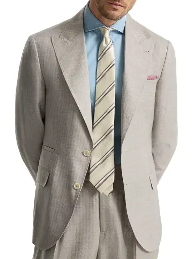 Brunello Cucinelli Men's Cashmere and Silk Chevron Deconstructed Blazer with Peak Lapels - Light Grey - Size 48 | Thumbnail 4 Brunello Cucinelli Men's Cashmere and Silk Chevron Deconstructed Blazer with Peak Lapels - Light Grey - Size 48 | Thumbnail 4