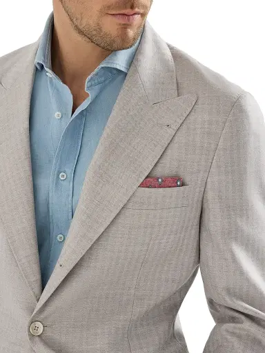 Brunello Cucinelli Men's Cashmere and Silk Chevron Deconstructed Blazer with Peak Lapels - Light Grey - Size 48 | Thumbnail 5 Brunello Cucinelli Men's Cashmere and Silk Chevron Deconstructed Blazer with Peak Lapels - Light Grey - Size 48 | Thumbnail 5