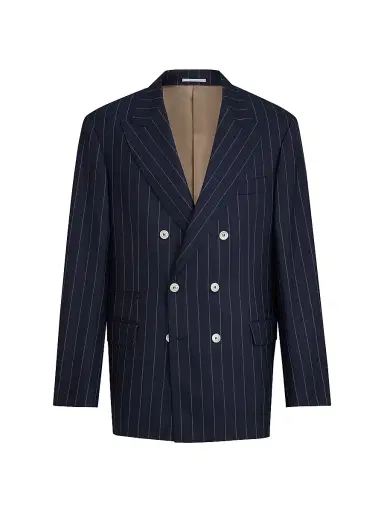 Brunello Cucinelli Men's One and a Half Breasted Blazer in Super 150s Virgin Wool - Blue - Size 38 | Thumbnail 2