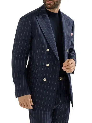 Brunello Cucinelli Men's One and a Half Breasted Blazer in Super 150s Virgin Wool - Blue - Size 38 | Thumbnail 4