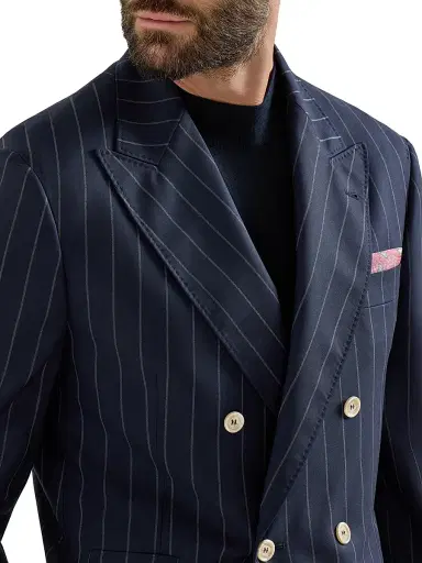 Brunello Cucinelli Men's One and a Half Breasted Blazer in Super 150s Virgin Wool - Blue - Size 38 | Thumbnail 5