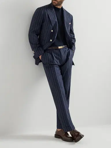Brunello Cucinelli Men's One and a Half Breasted Blazer in Super 150s Virgin Wool - Blue - Size 38 | Thumbnail 6