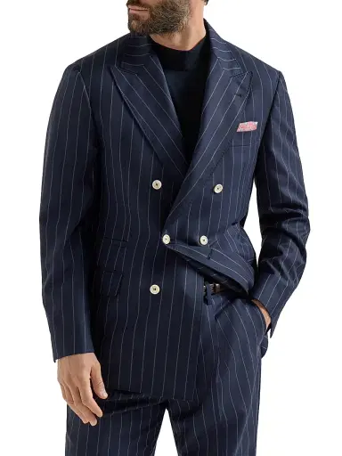 Brunello Cucinelli Men's One and a Half Breasted Blazer in Super 150s Virgin Wool - Blue - Size 38 | Thumbnail 1