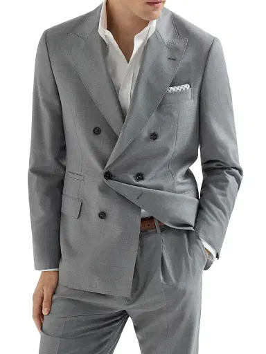 Brunello Cucinelli Men's Virgin Wool and Silk Lightweight Hopsack One and a Half Breasted Blazer - Grey - Size 48 | Thumbnail 1 Brunello Cucinelli Men's Virgin Wool and Silk Lightweight Hopsack One and a Half Breasted Blazer - Grey - Size 48 | Thumbnail 1