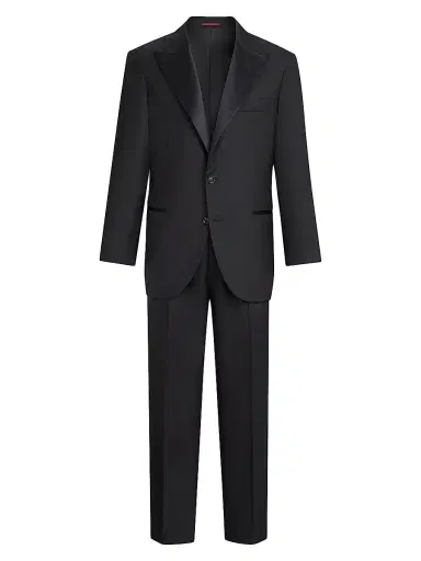 Brunello Cucinelli Men's Tuxedo with Peak Lapel Jacket and Trousers with Pleats - Black - Size 38 | Thumbnail 2