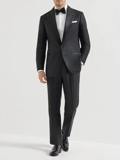 Brunello Cucinelli Men's Tuxedo with Peak Lapel Jacket and Trousers with Pleats - Black - Size 38 | Thumbnail 5