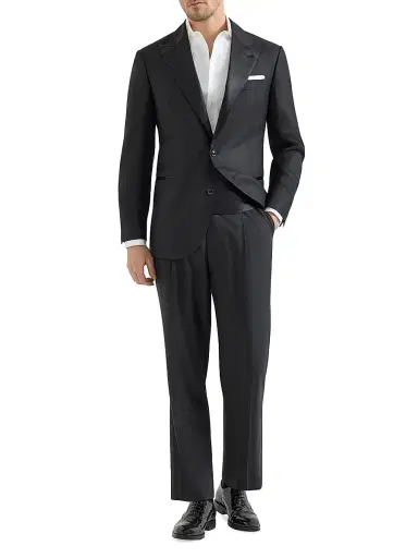 Brunello Cucinelli Men's Tuxedo with Peak Lapel Jacket and Trousers with Pleats - Black - Size 38 | Thumbnail 1