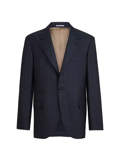 Brunello Cucinelli Men's Virgin Wool Chalk Stripe Batavia Blazer - Navy Blue - Size 46 | Thumbnail 2