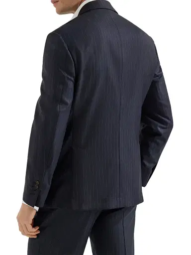 Brunello Cucinelli Men's Virgin Wool Chalk Stripe Batavia Blazer - Navy Blue - Size 46 | Thumbnail 3