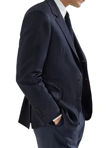 Brunello Cucinelli Men's Virgin Wool Chalk Stripe Batavia Blazer - Navy Blue - Size 46 | Thumbnail 4