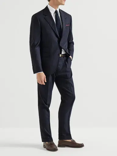 Brunello Cucinelli Men's Virgin Wool Chalk Stripe Batavia Blazer - Navy Blue - Size 46 | Thumbnail 6