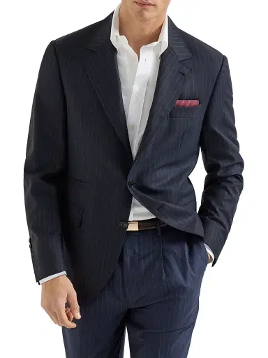 Brunello Cucinelli Men's Virgin Wool Chalk Stripe Batavia Blazer - Navy Blue - Size 46 | Thumbnail 1