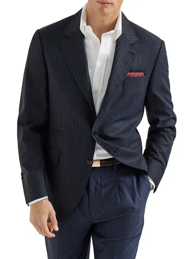 Men's Virgin Wool Chalk Stripe Batavia Blazer - Navy Blue
