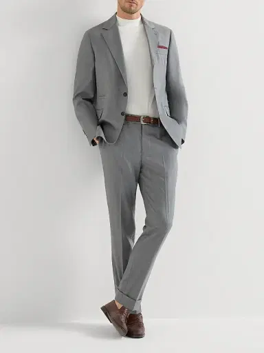 Brunello Cucinelli Men's Virgin Wool and Silk Lightweight Hopsack Trousers - Grey - Size 46 | Thumbnail 6 Brunello Cucinelli Men's Virgin Wool and Silk Lightweight Hopsack Trousers - Grey - Size 46 | Thumbnail 6