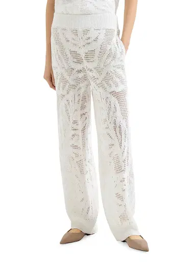 Brunello Cucinelli Women's Linen and Cotton Dazzling Water Lillies Knit Track Trousers - White | Thumbnail 2 Brunello Cucinelli Women's Linen and Cotton Dazzling Water Lillies Knit Track Trousers - White | Thumbnail 2