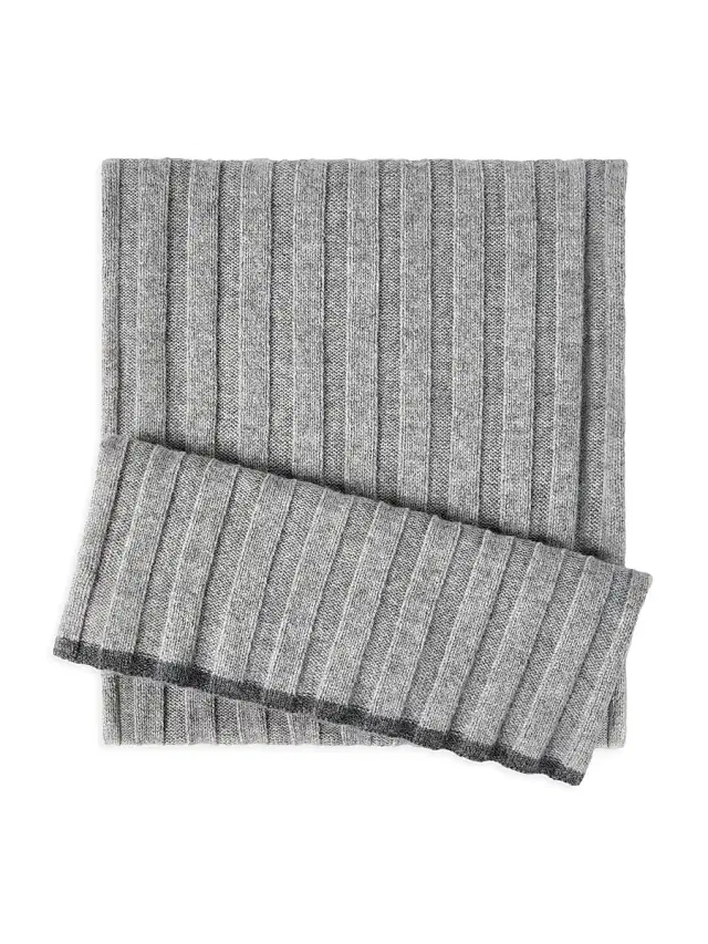 Brunello Cucinelli Men's Cashmere Rib Knit Scarf - Light Grey