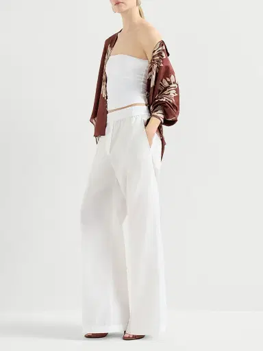 Brunello Cucinelli Women's Techno Cotton Poplin Loose Track Trousers - White - Size 10 | Thumbnail 6